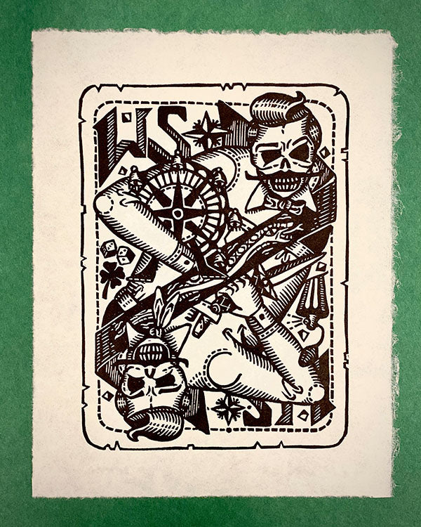 WIENER SCHURKEN - STRAWANZA ASS - Linoldruck 18x23,5cm